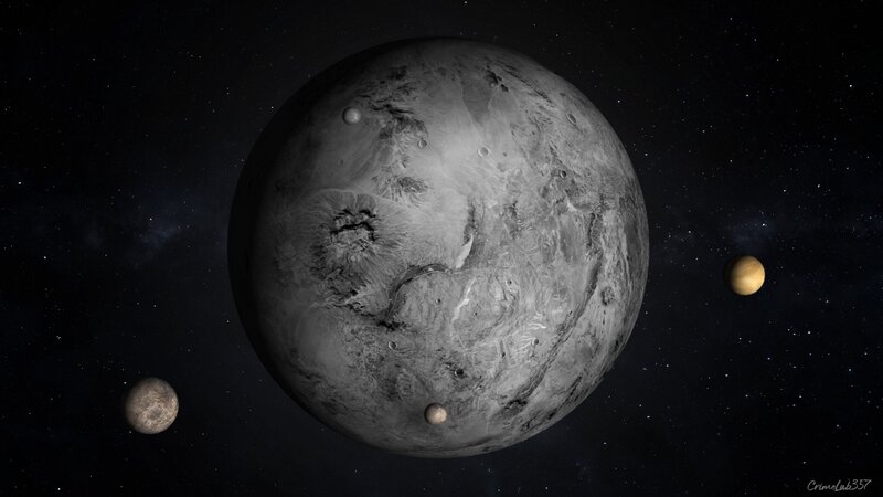 Planet with Moons — Black, Dramatic, Night, Digital Art, Stars, Space