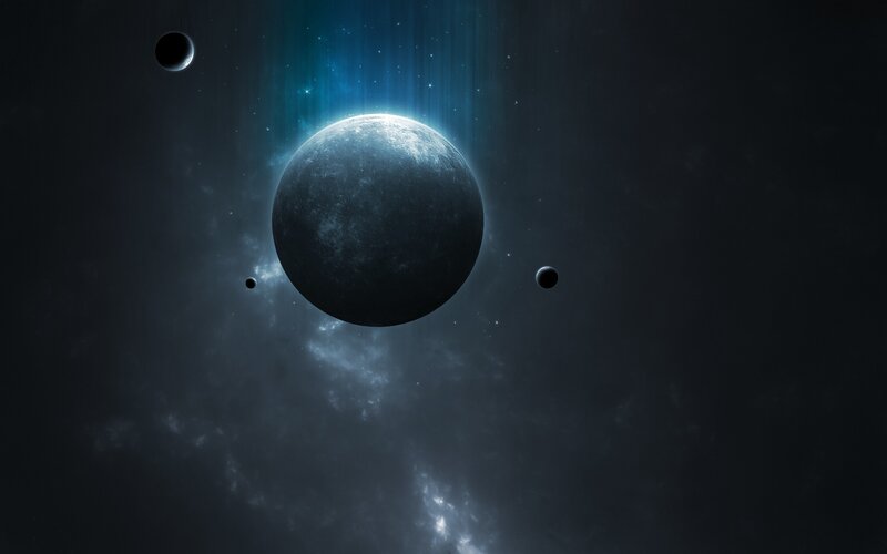 Planet with Moons — Black, Dramatic, Night