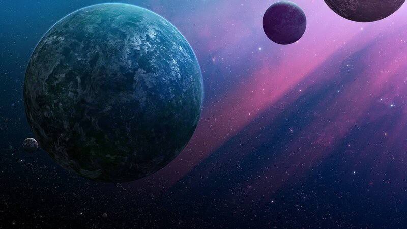 Planet with Moons — Blue, Cosmic