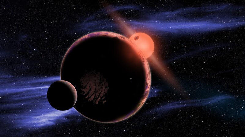 Planet with Moons — Blue, Dramatic, Night, Digital Art, Star