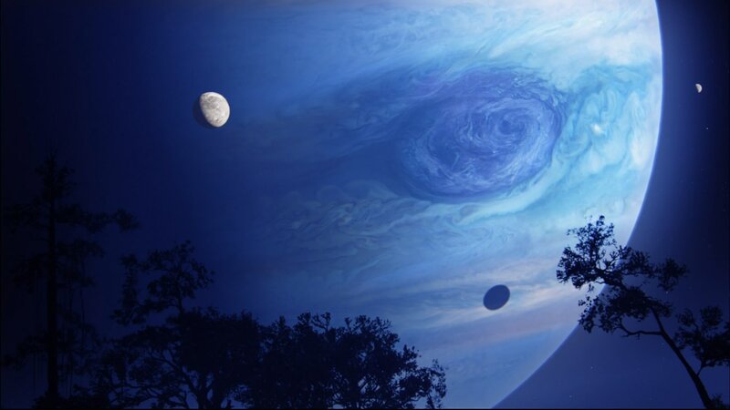 Planet with Moons — Blue, Dramatic, Night, Digital Art, Trees