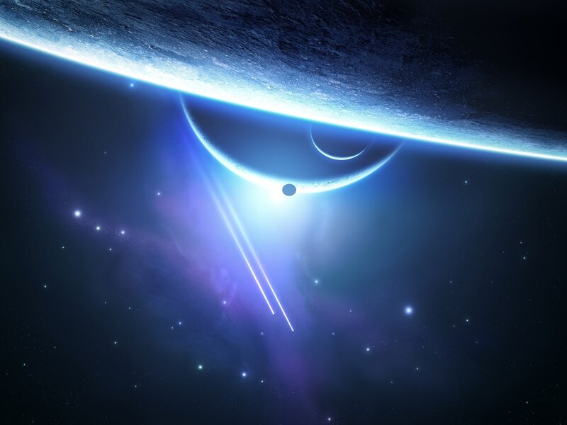 Planet with Moons — Blue, Dramatic