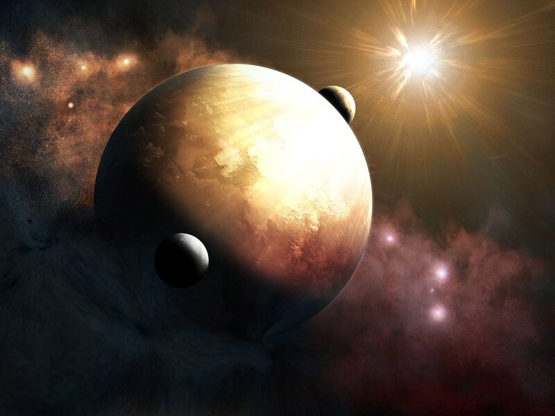 Planet with Moons — Brown, Dramatic