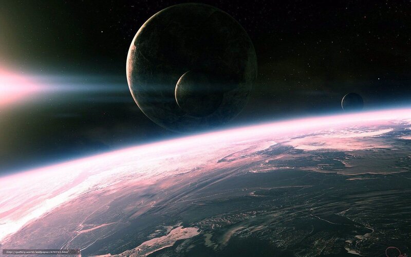 Planet with moons from space