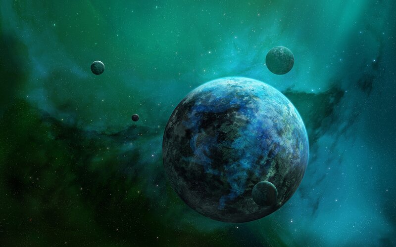 Planet with Moons — Green