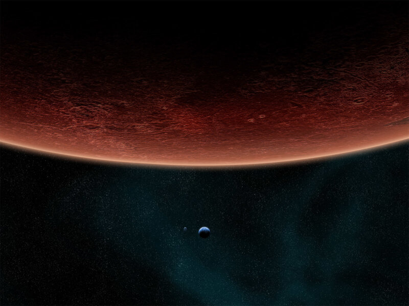 Planet with moons in space