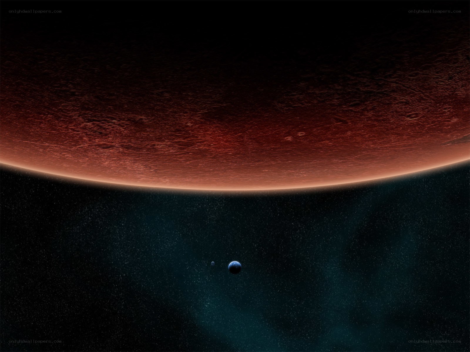 Planet with moons in space