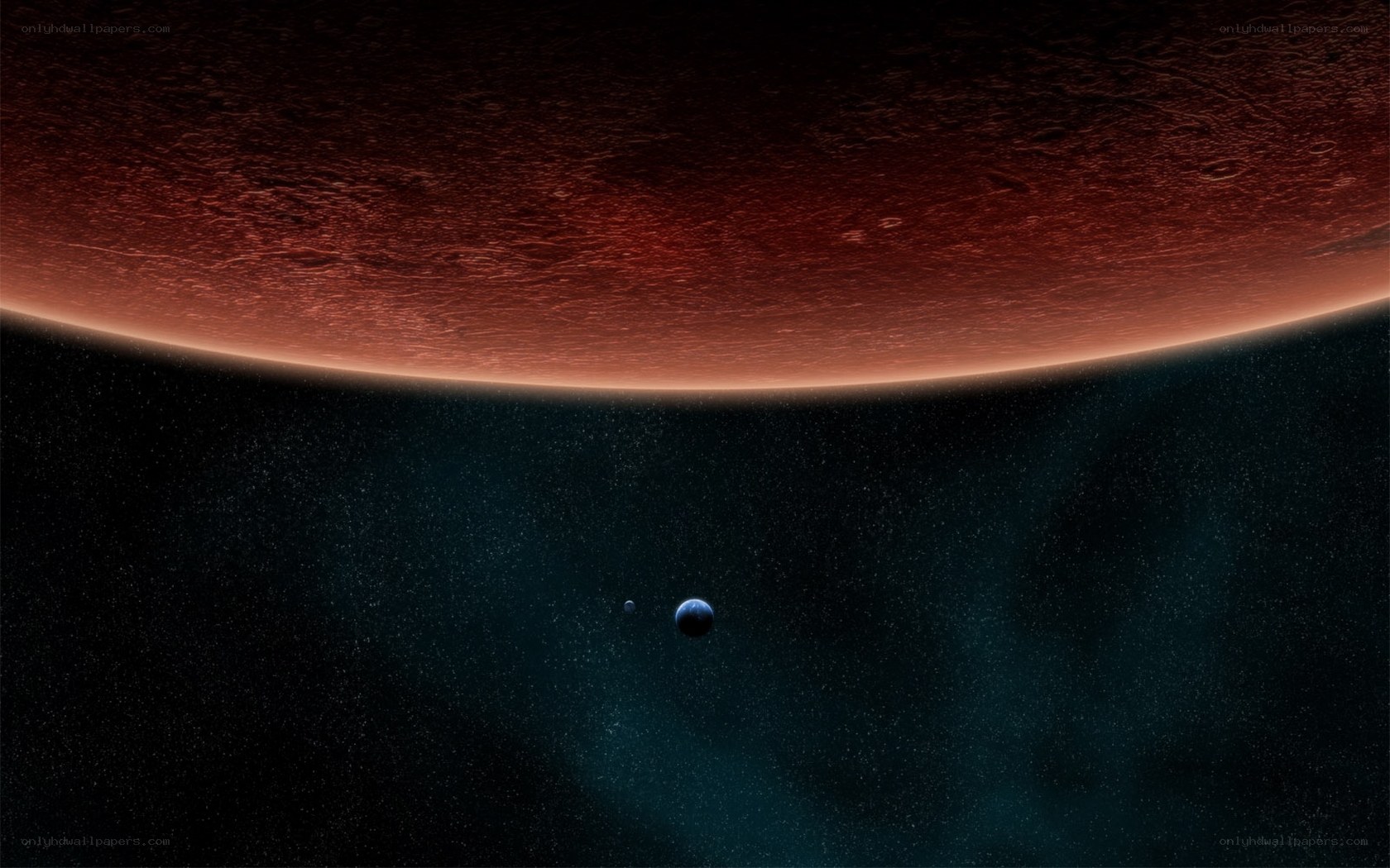 Planet with moons in space