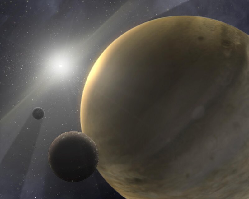 Planet with moons in space