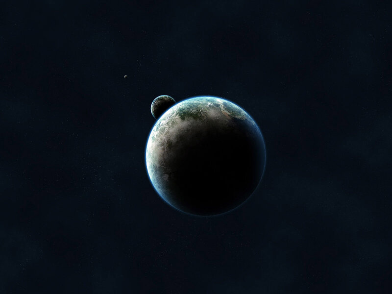 Planet with moons in space