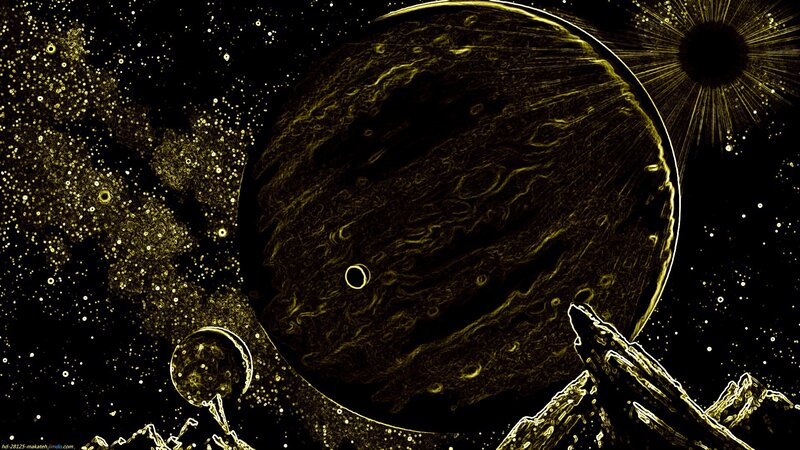 Planet with Moons in Space — Black