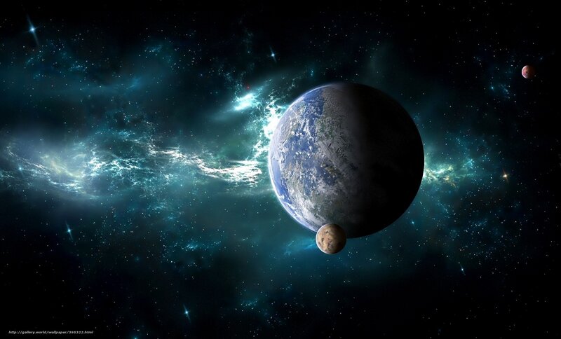 Planet with Moons in Space — Blue, Cosmic