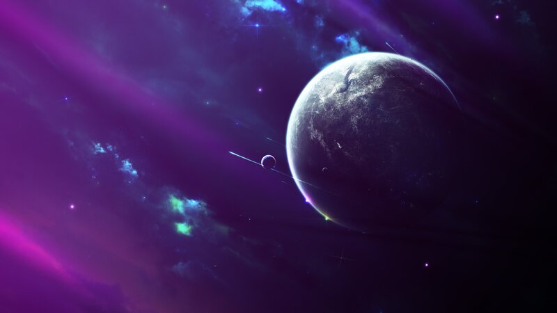 Planet with Moons in Space — Purple
