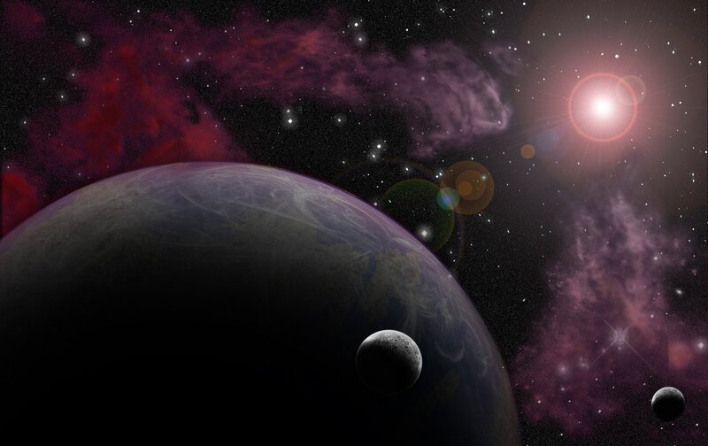 Planet with Moons — Purple, Dramatic, Digital Art, Star