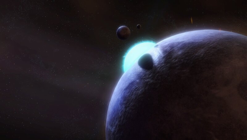 Planet with Moons — Purple, Dramatic, Digital Art, Stars, Glowing Sun