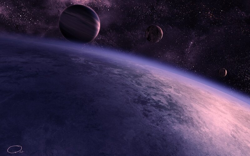 Planet with Moons — Purple, Dramatic, Night