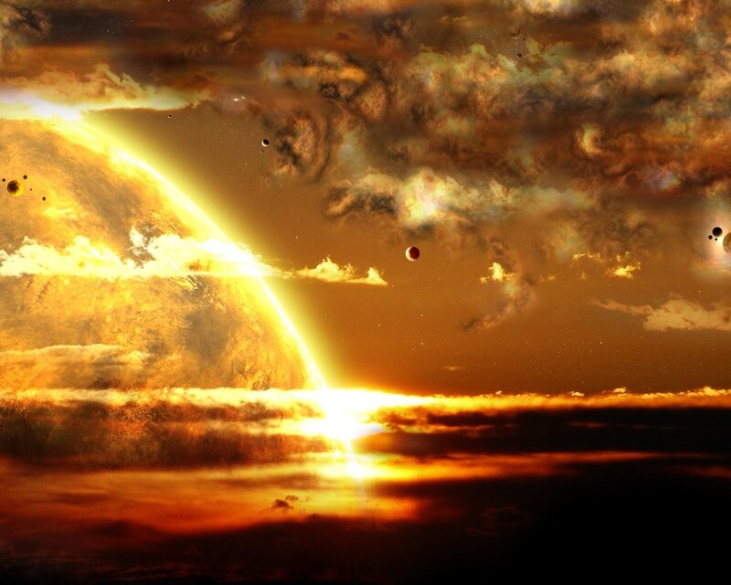 Planet with Multiple Moons — Orange, Dramatic