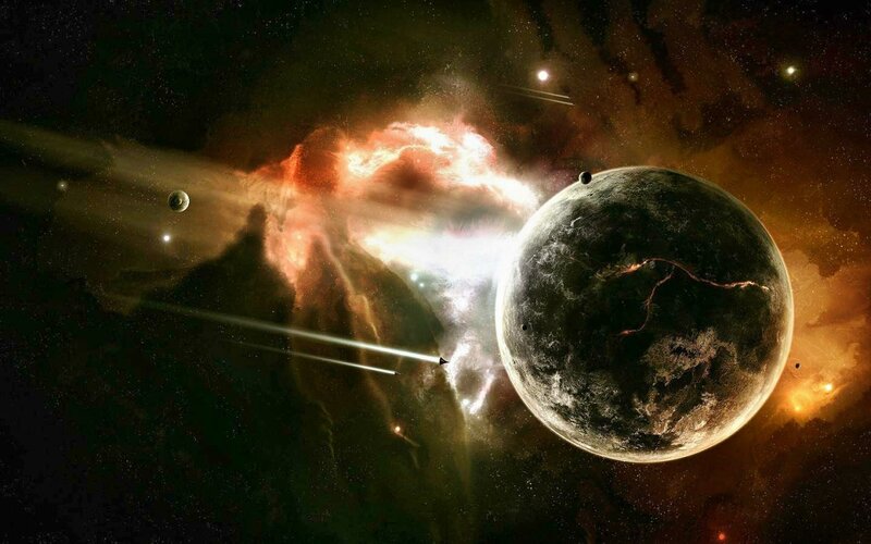 Planet with Nebula — Black, Dramatic, Digital Art, Asteroid
