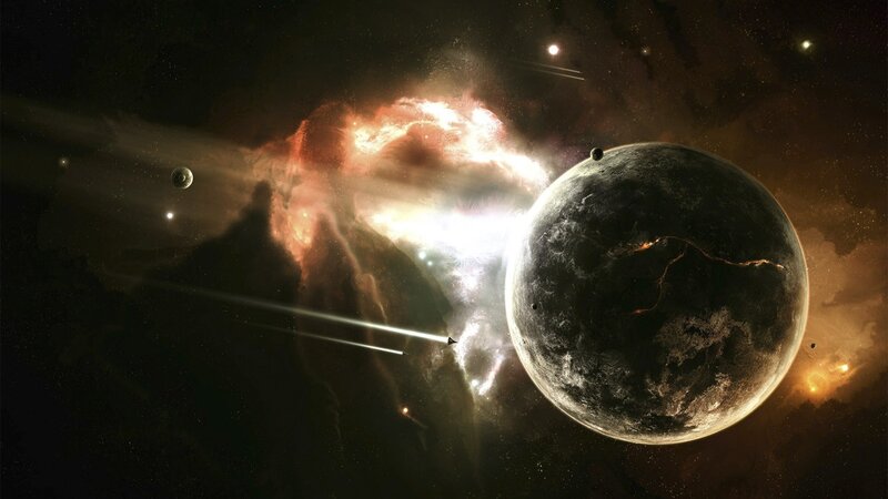 Planet with Nebula — Black, Dramatic, Night
