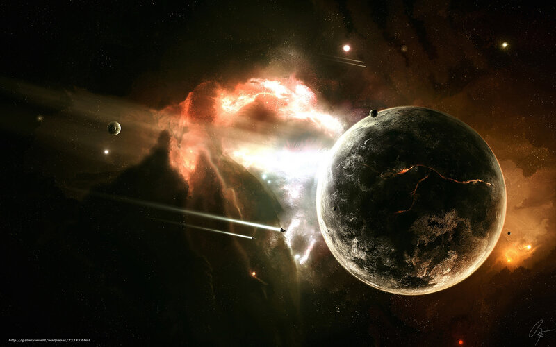 Planet with Nebula — Black, Dramatic