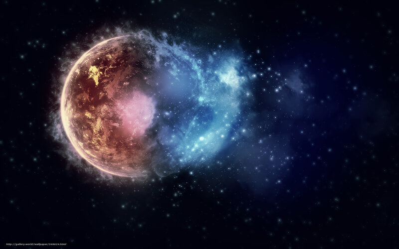 Planet with Nebula — Blue, Dramatic, Digital Art