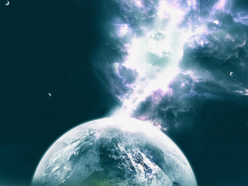 Planet with Nebula — Blue, Dramatic