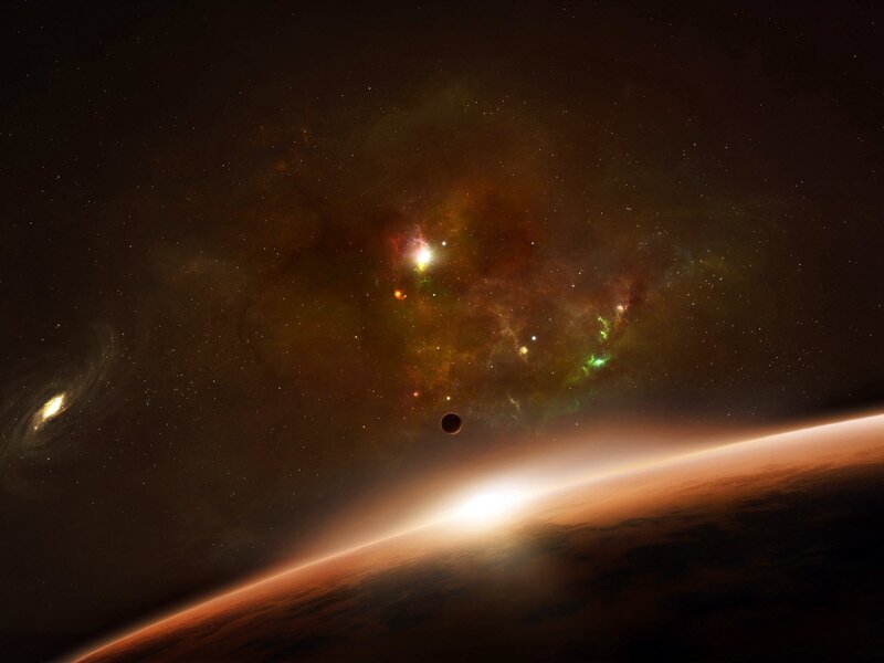Planet with Nebula — Brown, Dramatic, Night