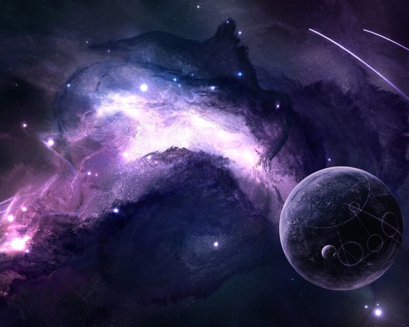 Planet with Nebula — Purple, Dramatic, Night, Digital Art