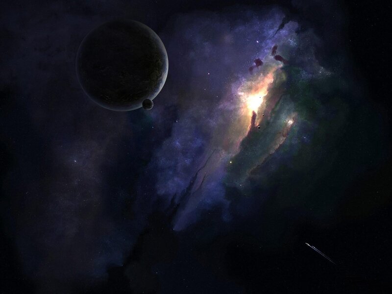 Planet with Nebula — Purple, Dramatic