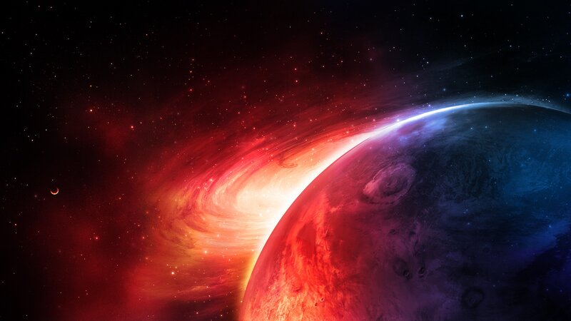 Planet with Nebula — Red, Dramatic, Night