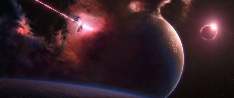 Planet with Nebula — Red, Dramatic