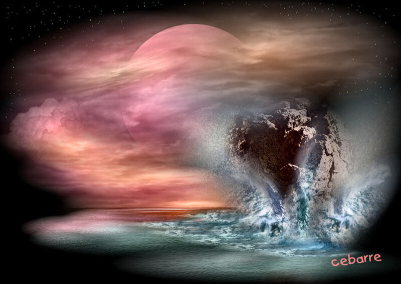 Planet with Ocean and Moon