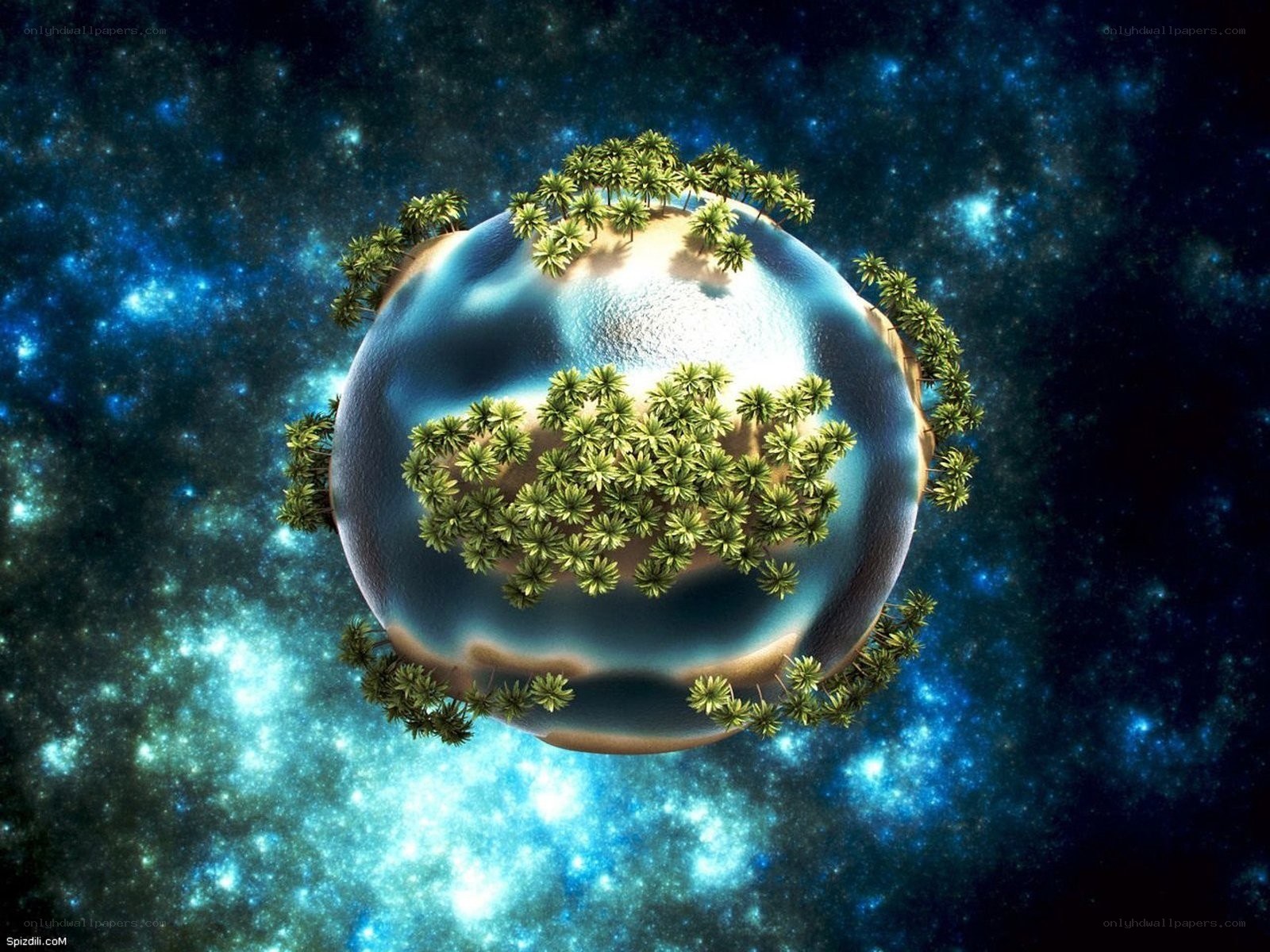 planet with palm trees
