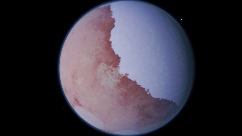 Planet with Red and White Surface