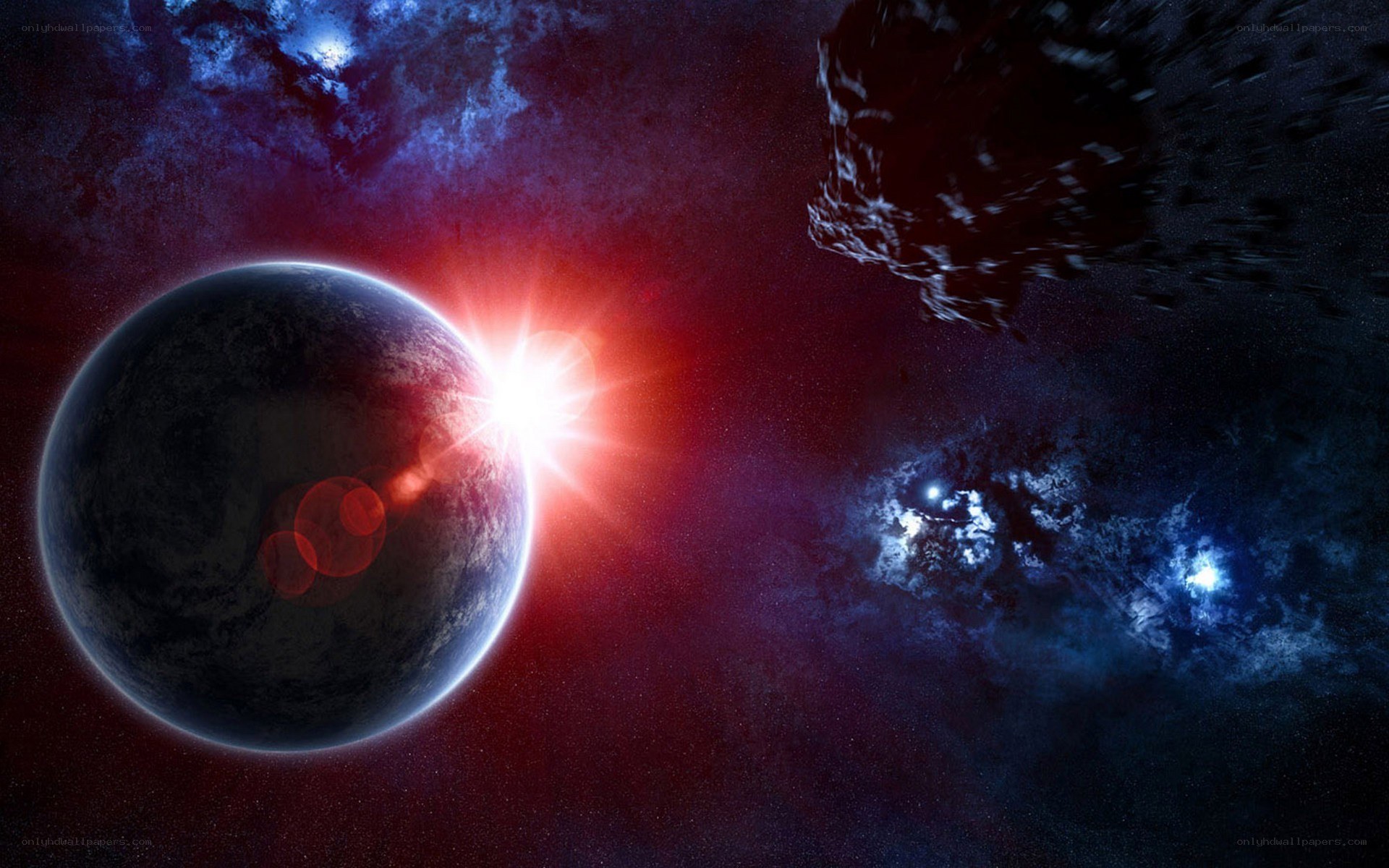 Planet with red starburst