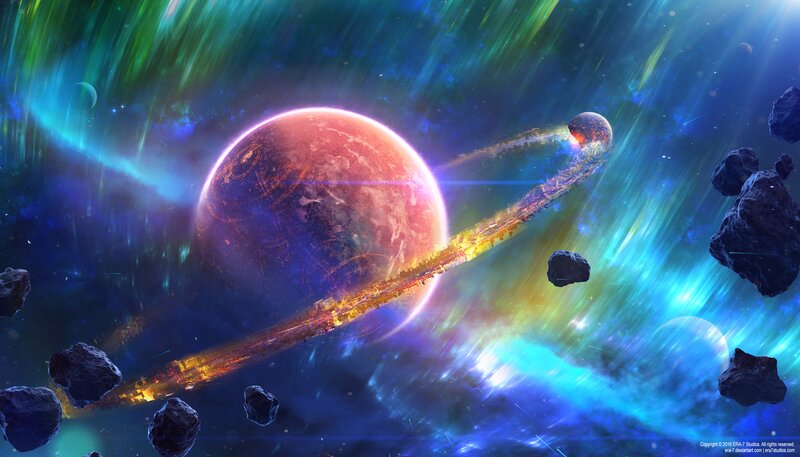 Planet with Ring System — Blue, Dramatic