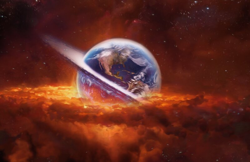 Planet with Ring System — Red, Dramatic