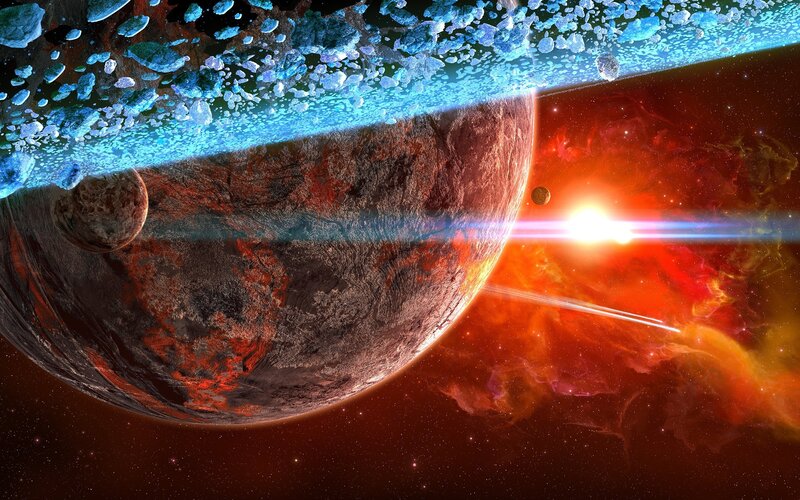 Planet with Ring System — Red