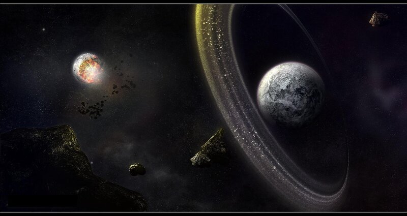 Planet with Rings and Asteroid