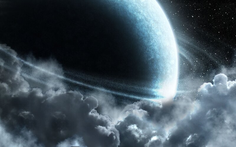 Planet with Rings and Clouds