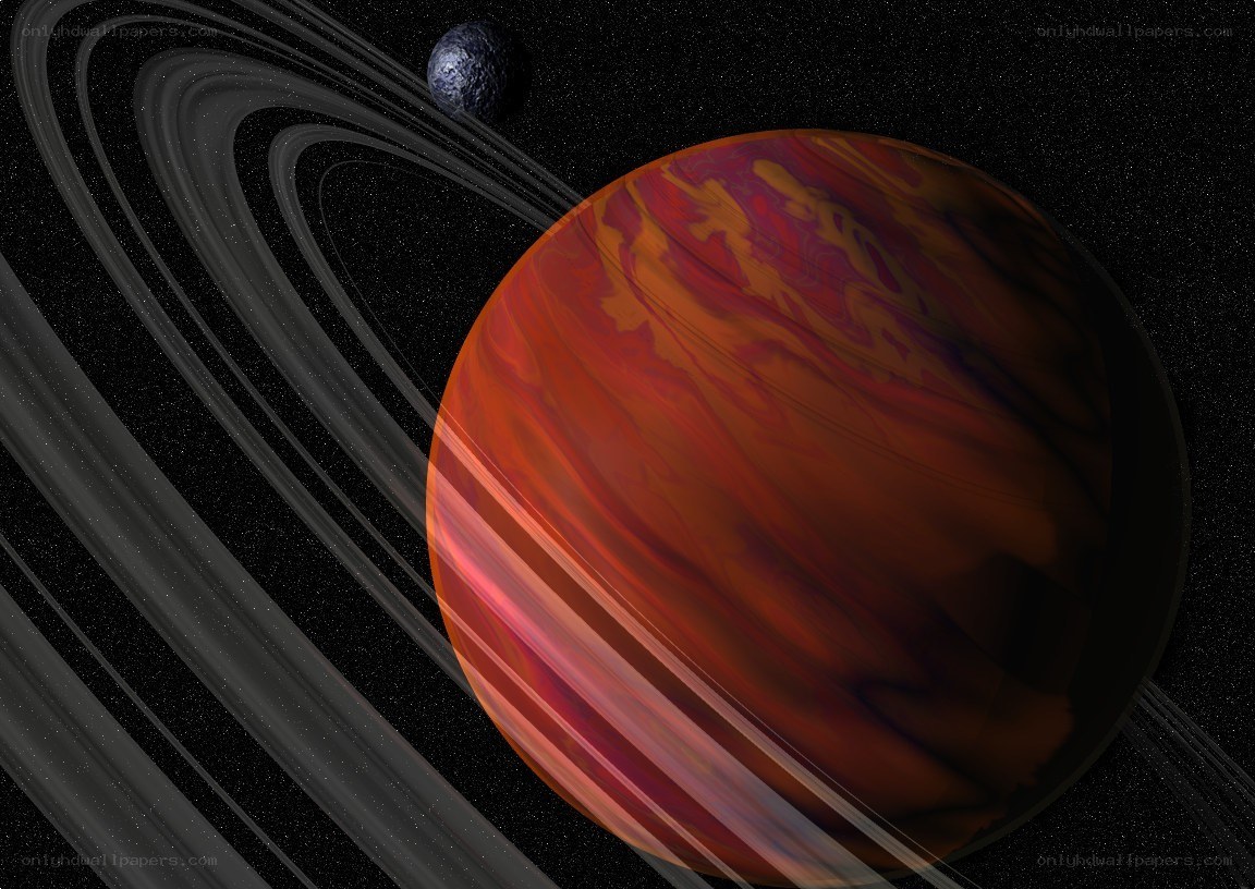 Planet with rings and moon