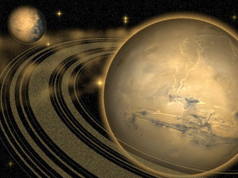 Planet with rings and moon