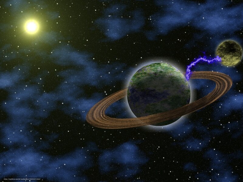 Planet with rings and moon