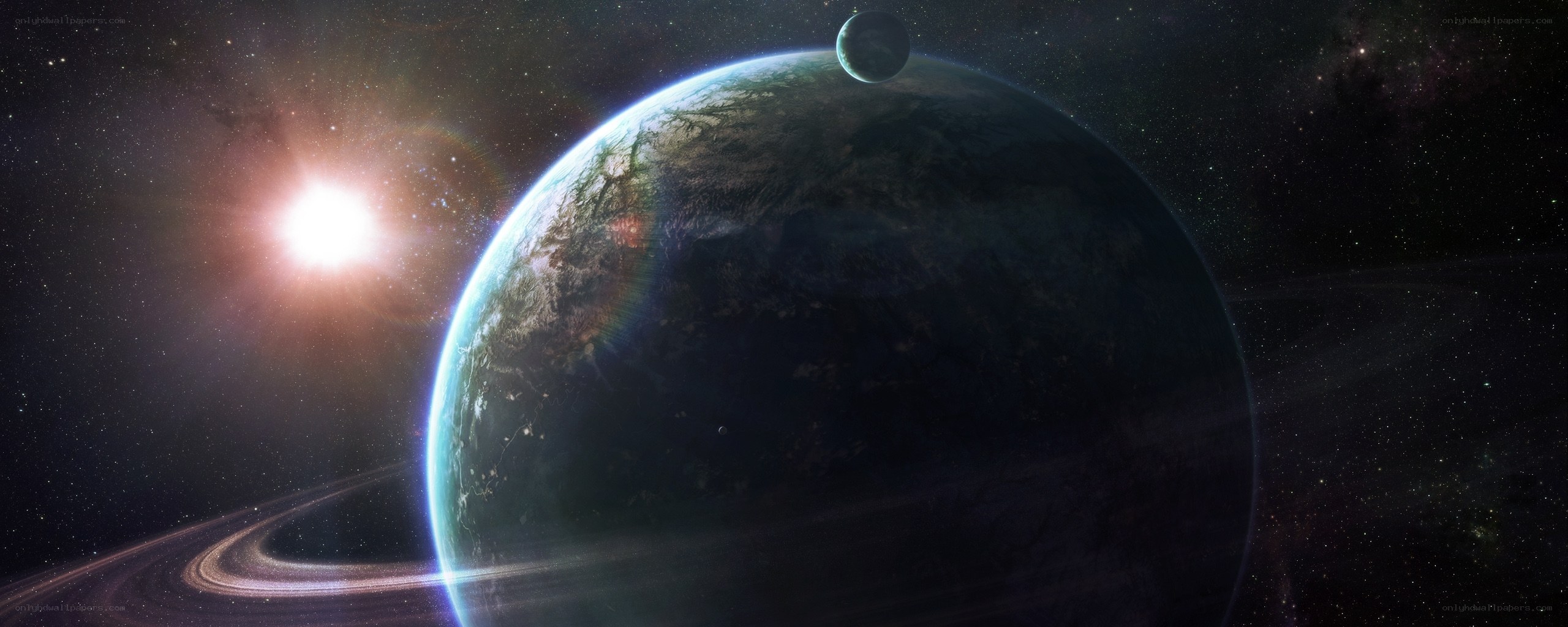 planet with rings and moon