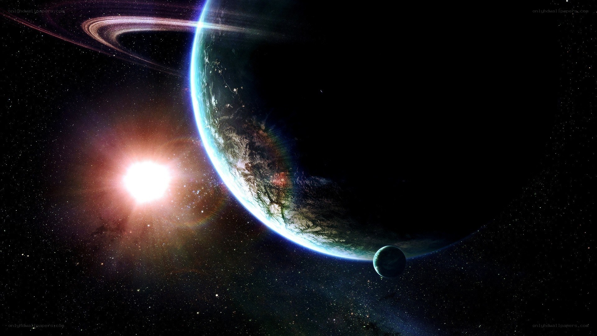 Planet with rings and moon