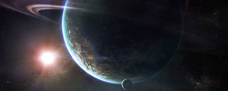 Planet with rings and moon