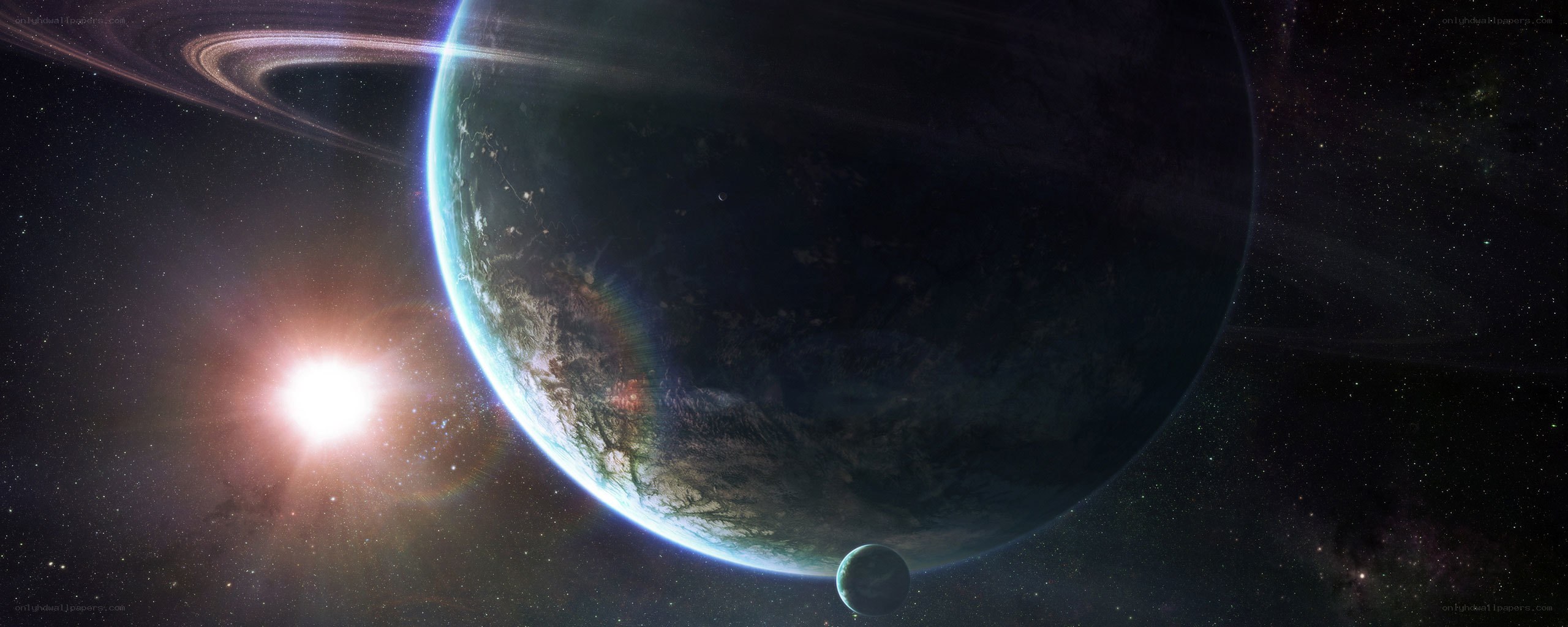 Planet with rings and moon