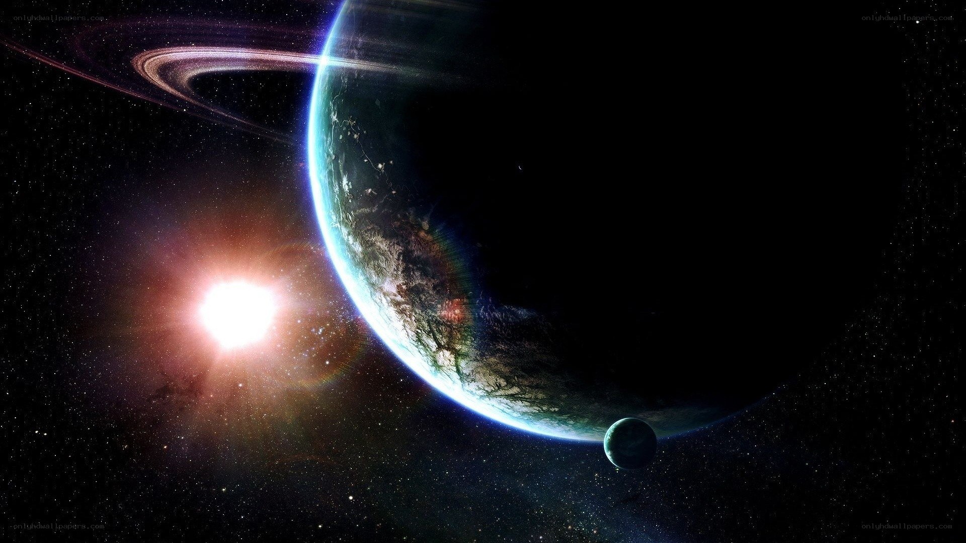 Planet with rings and moon
