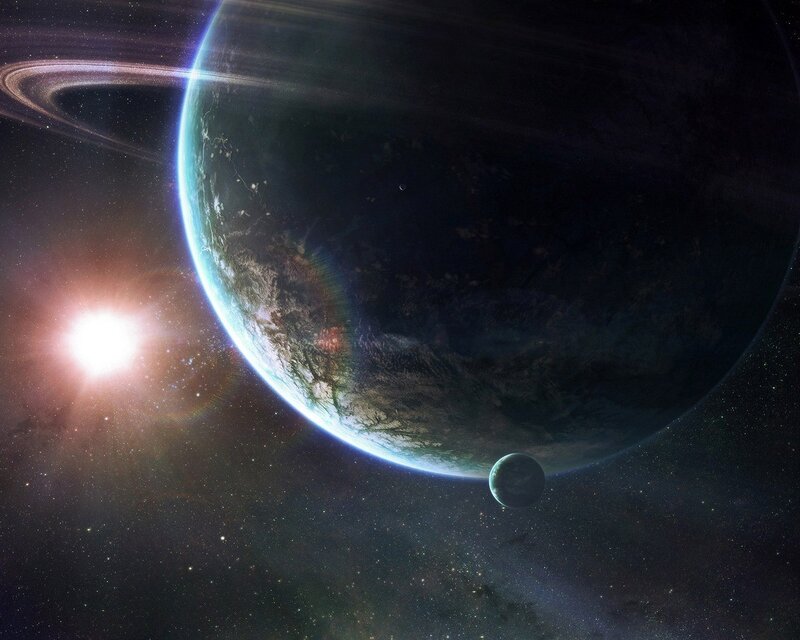 Planet with rings and moon