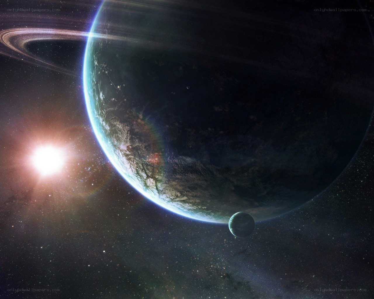 Planet with rings and moon